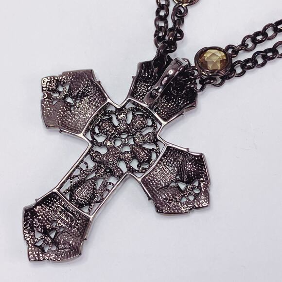 Real Collectibles by Adrienne Glass Rhinestone Cross Pendant Necklace Purple 26" - Picture 11 of 12